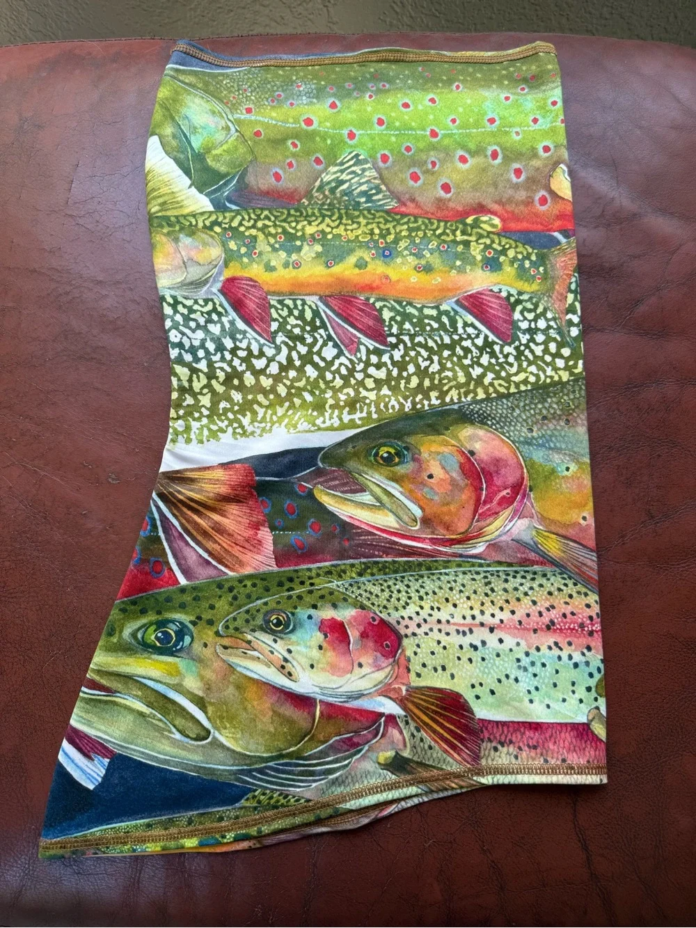 Patagonia Sun Mask Head Neck Face Gaiter Fourteen Fish Smolder Blue Rare Print